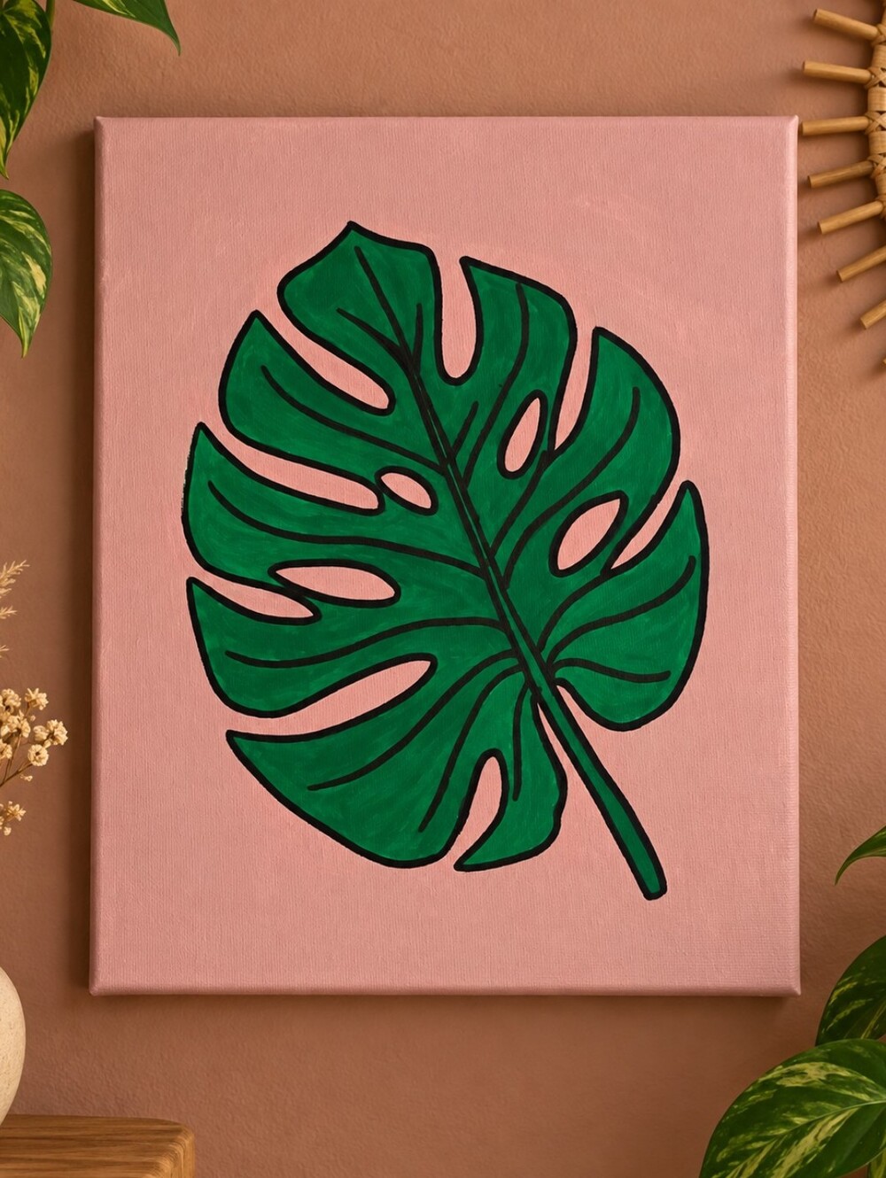 Monstera Leaf Wall Art 8x10 Green Botanical Painting